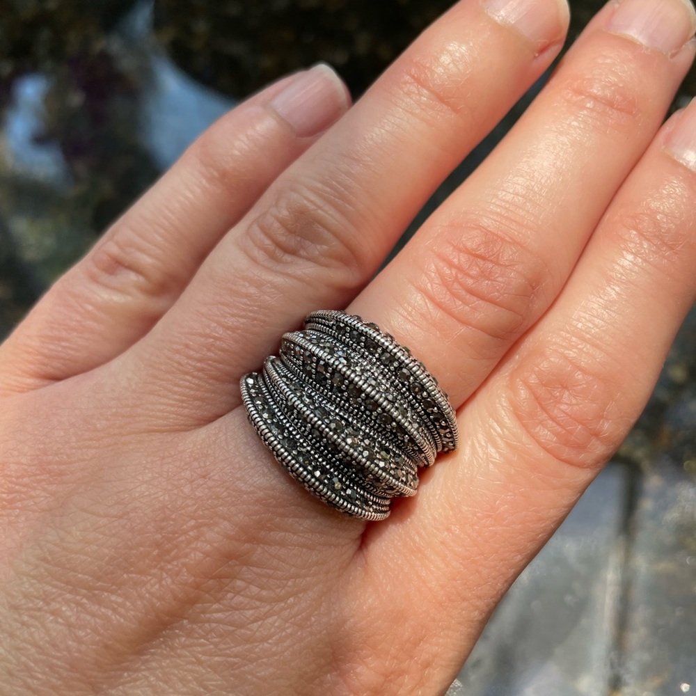 Black Zircon Marcasite Ring - Picture 2 of 5